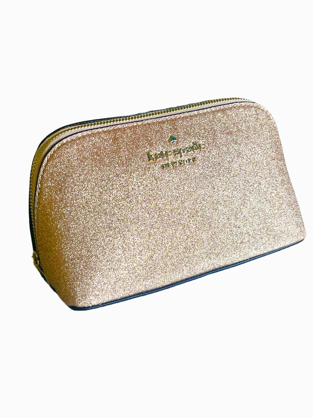 Kate Spade glittery rose gold cosmetic pouch